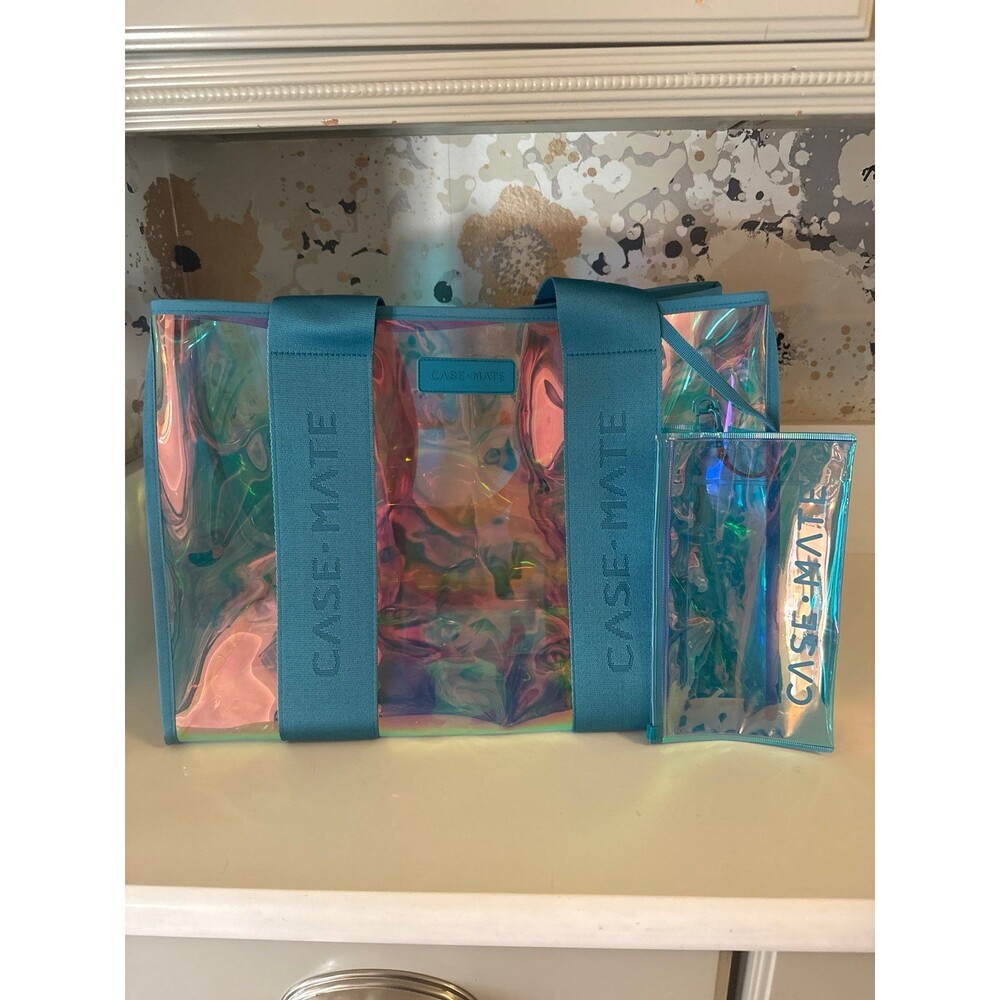CASE-MATE Iridescent Jelly teal Tote Bag and Pouch Set